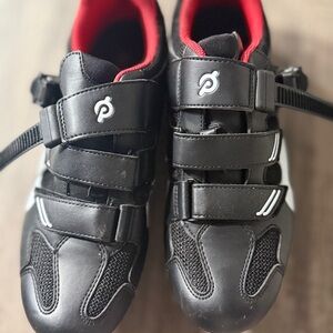 Peloton Black Cycling Shoes with Red Lining and White Accents